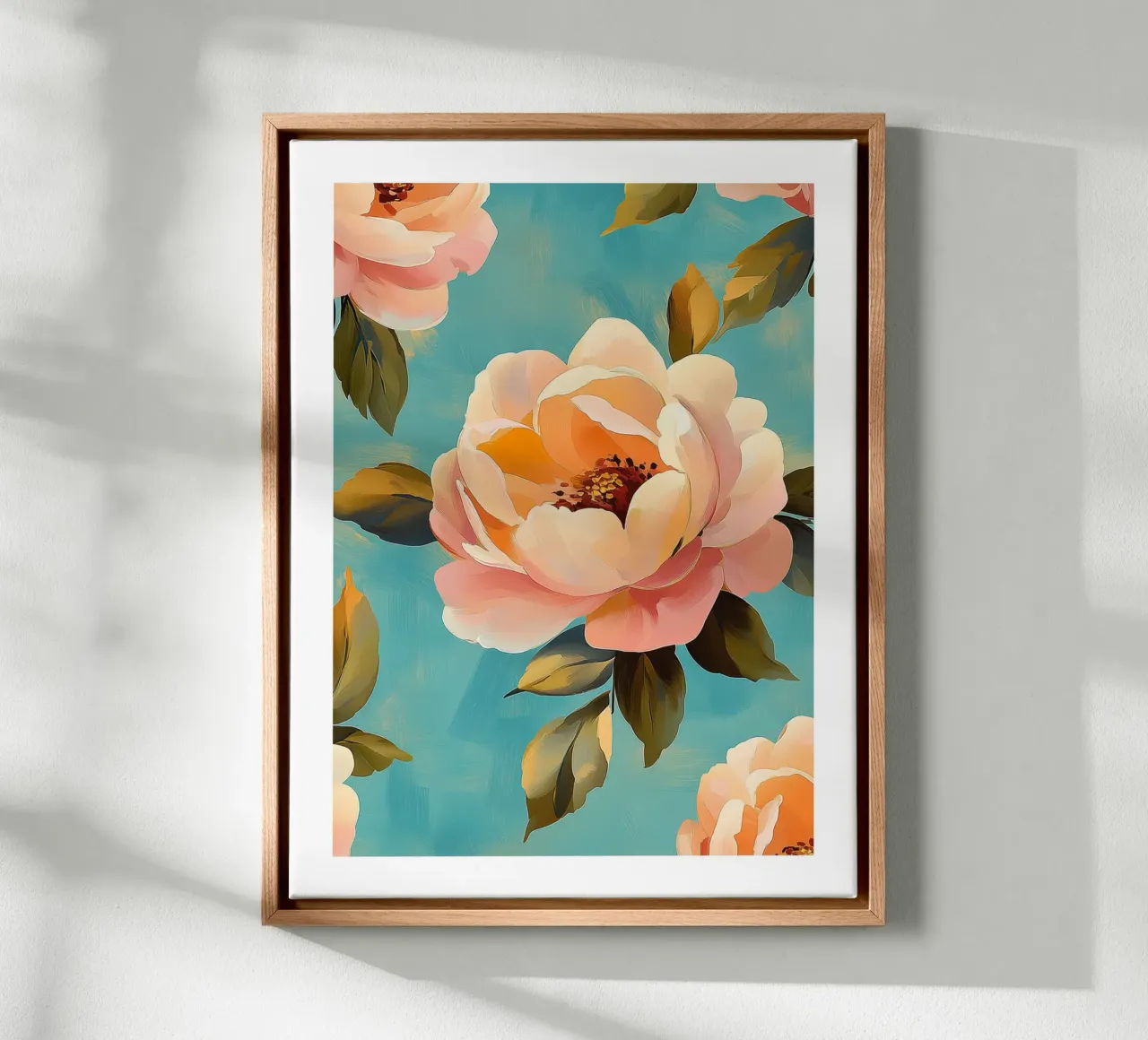 Roses in soft tones canvas with Floater frame by Flora & Horizon