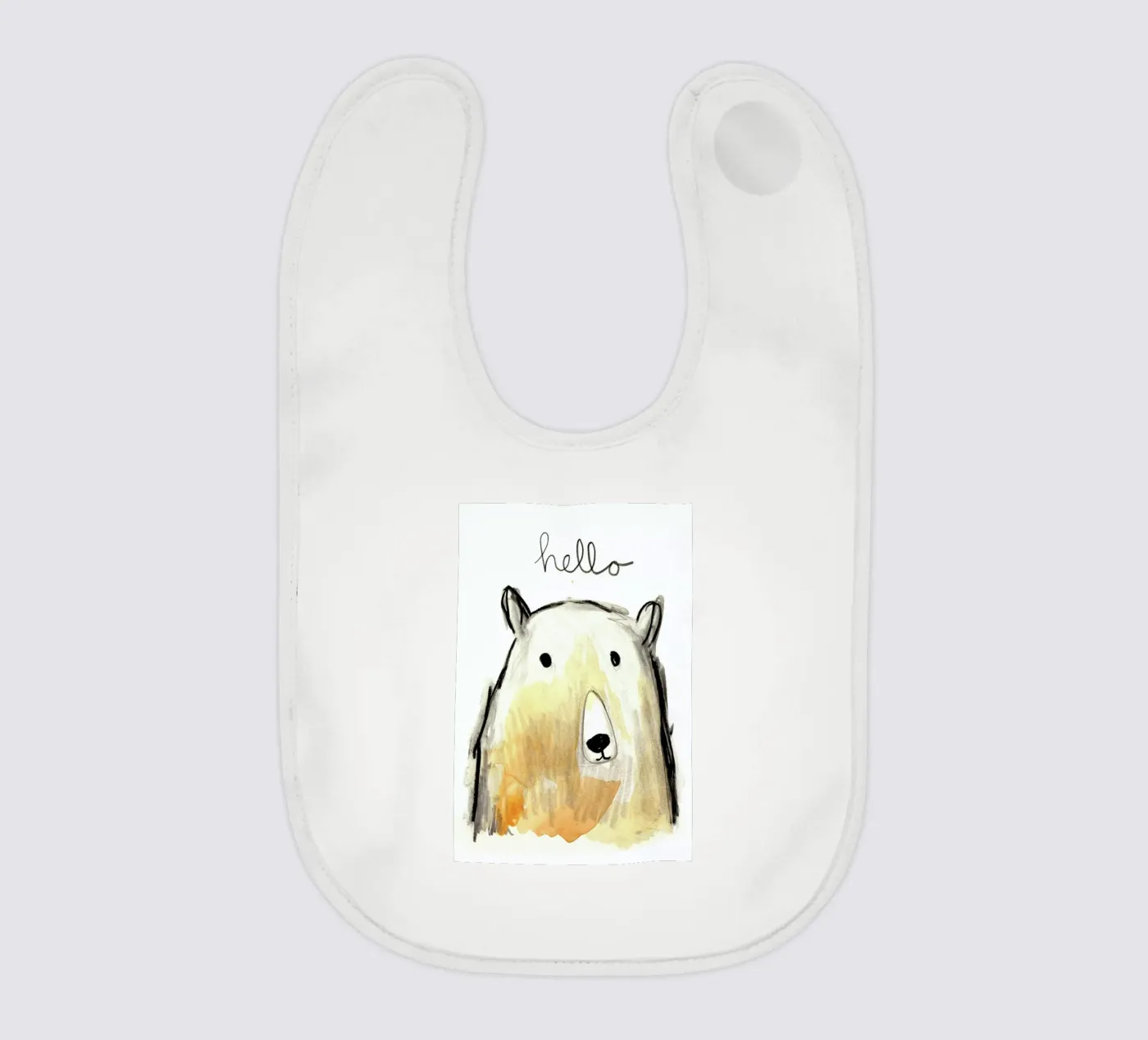 Hello Bear baby bib by Farina Kuklinski