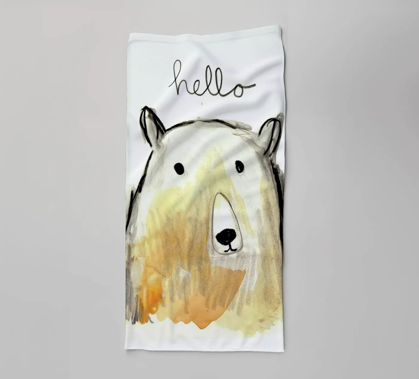 Hello Bear towel by Farina Kuklinski