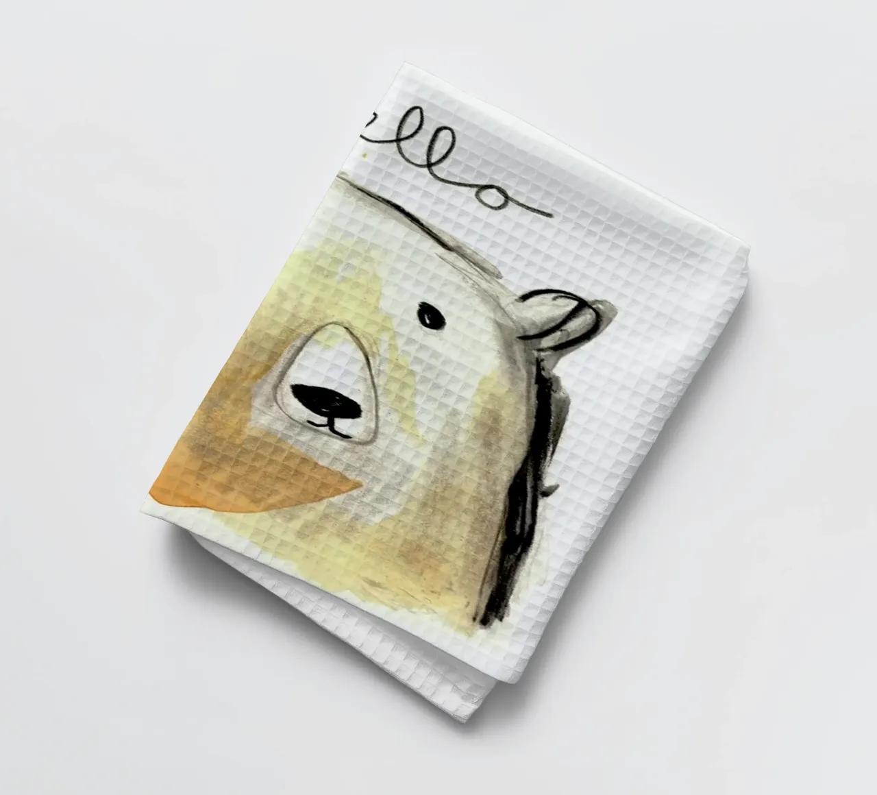 Hello Bear tea towel by Farina Kuklinski