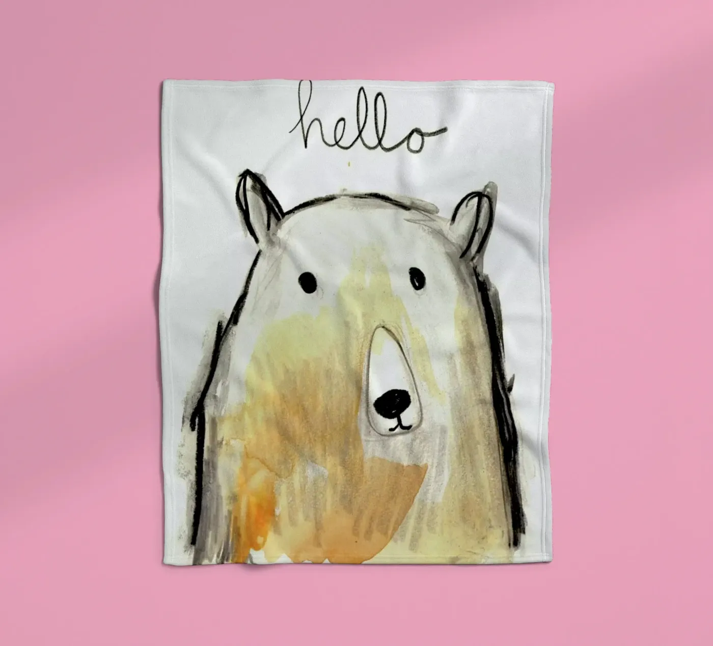 Hello Bear fleece blanket by Farina Kuklinski