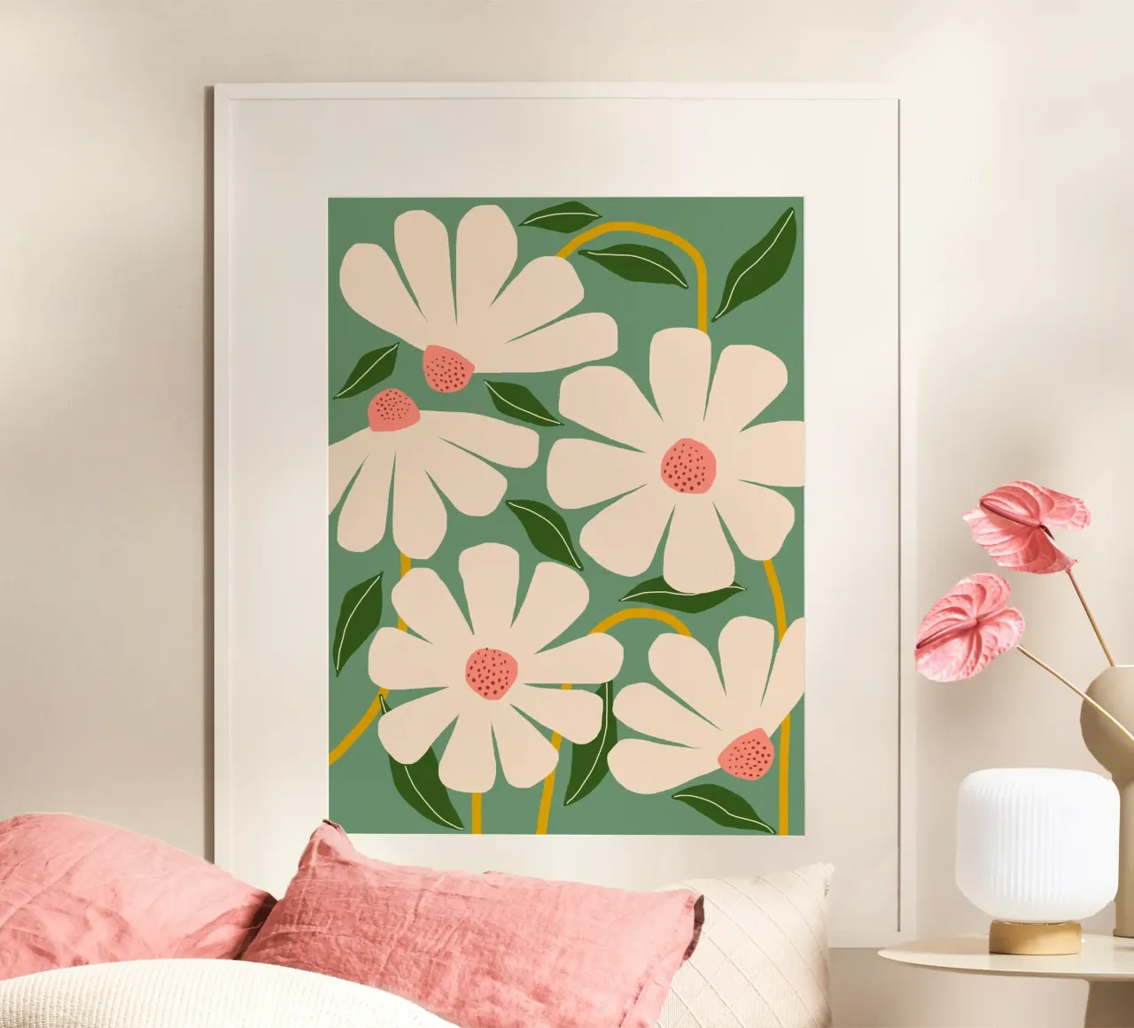 Margherite selvatiche - verde poster con telaio in alluminio da Gale Switzer