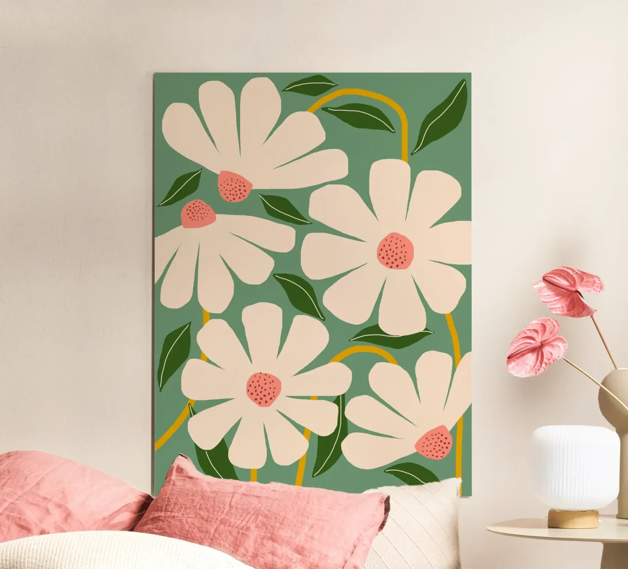 Margherite selvatiche - verde poster con telaio in alluminio da Gale Switzer
