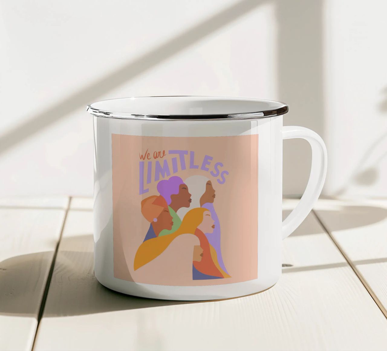 Journée internationale de la femme - Girl power "We are limitless" (Nous sommes illimitées) mug en émail de Dominique Vari