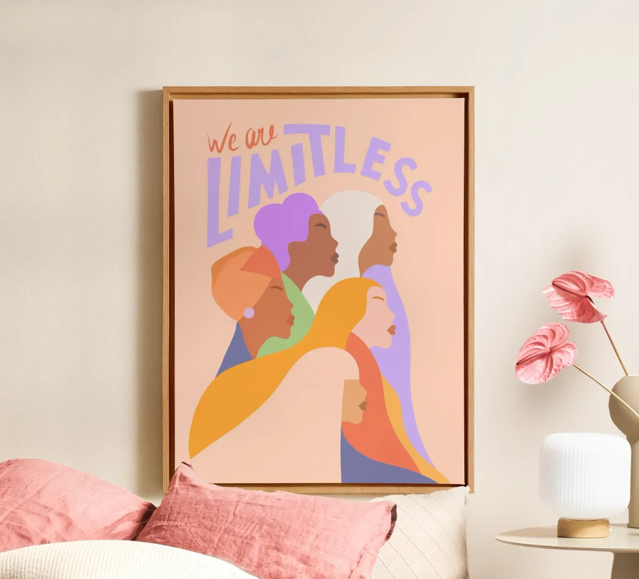 Internationale Vrouwendag - Girl power "Wij zijn grenzeloos". canvas met Baklijst van Dominique Vari