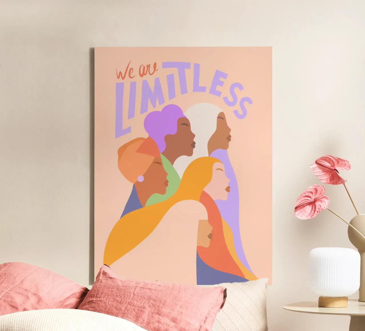 Internationale Vrouwendag - Girl power "Wij zijn grenzeloos". canvas met Baklijst van Dominique Vari