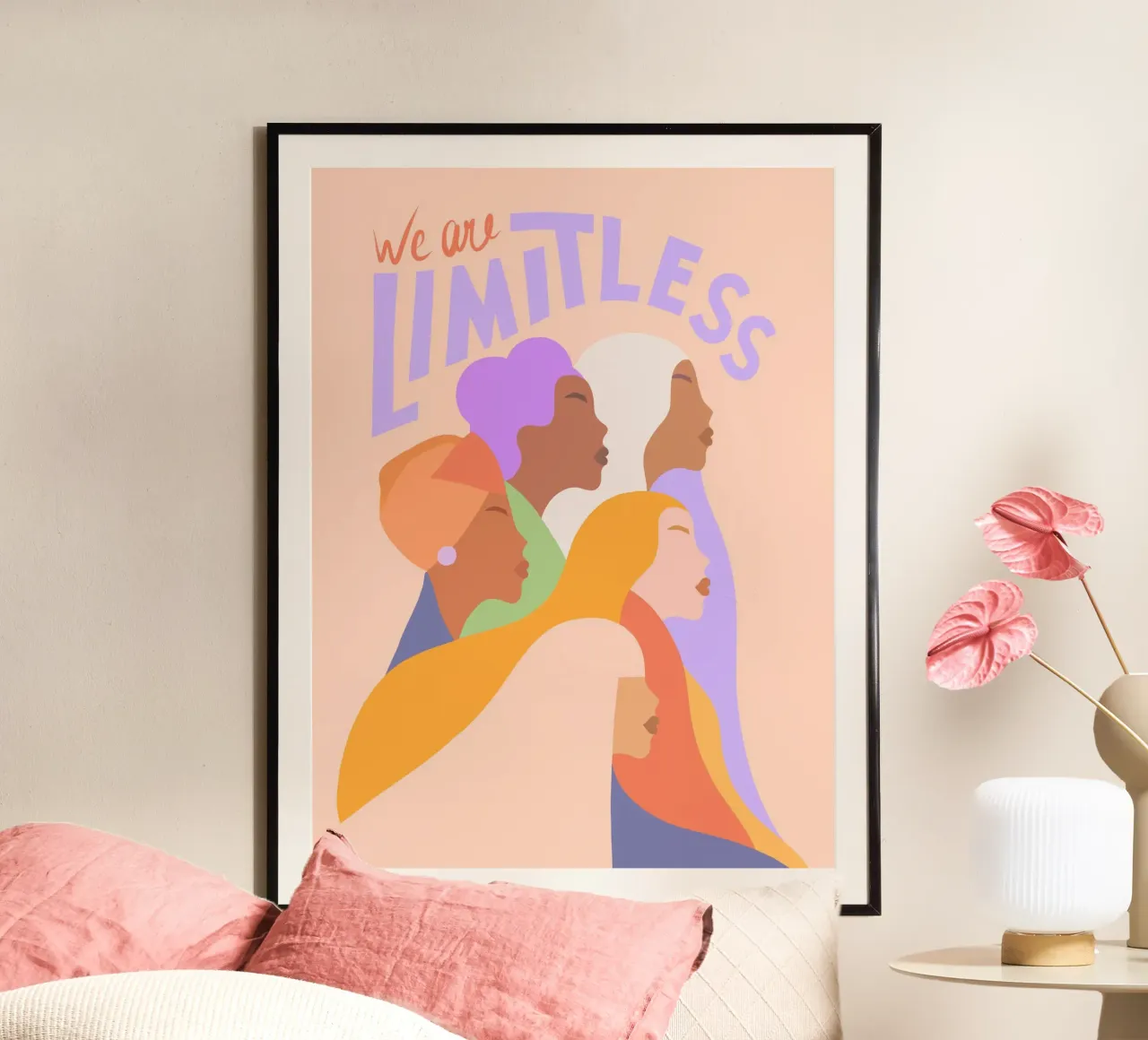 Giornata internazionale della donna - Il potere delle ragazze "Non abbiamo limiti". poster con telaio in plastica da Dominique Vari