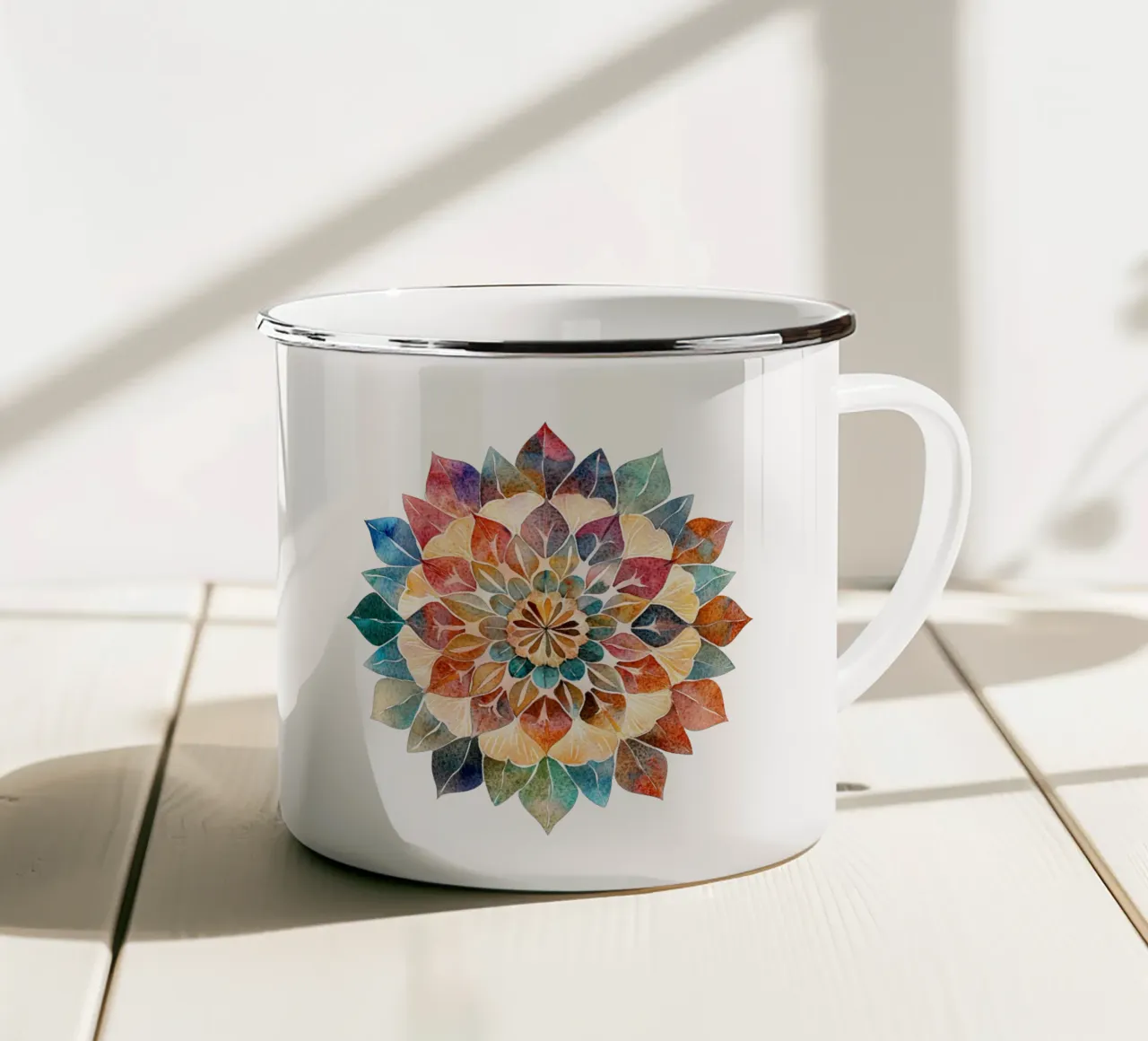 Mandala terrestre ad acquerello tazza in smalto da Spiritual Touch