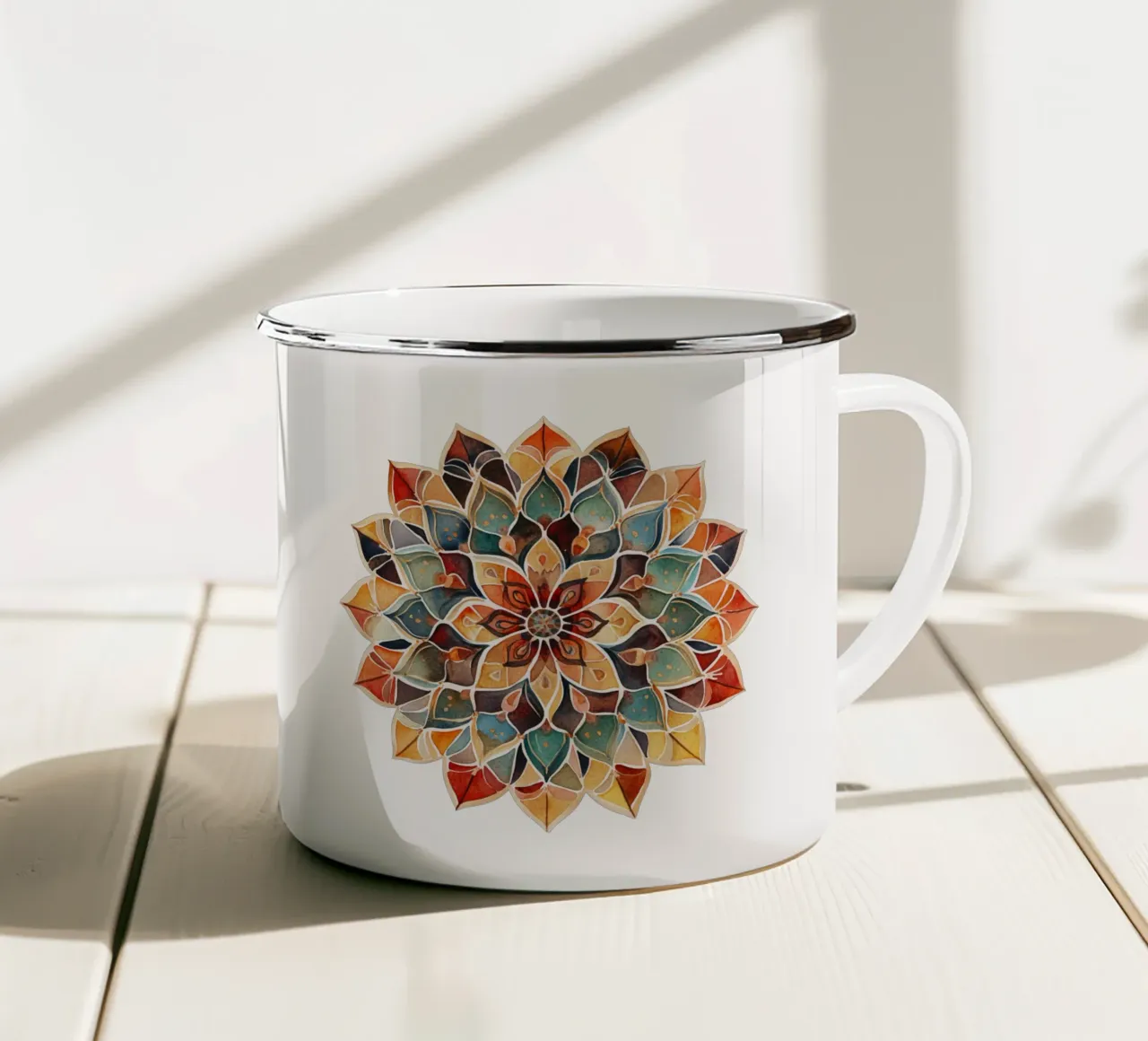 Mandala terrestre ad acquerello tazza in smalto da Spiritual Touch