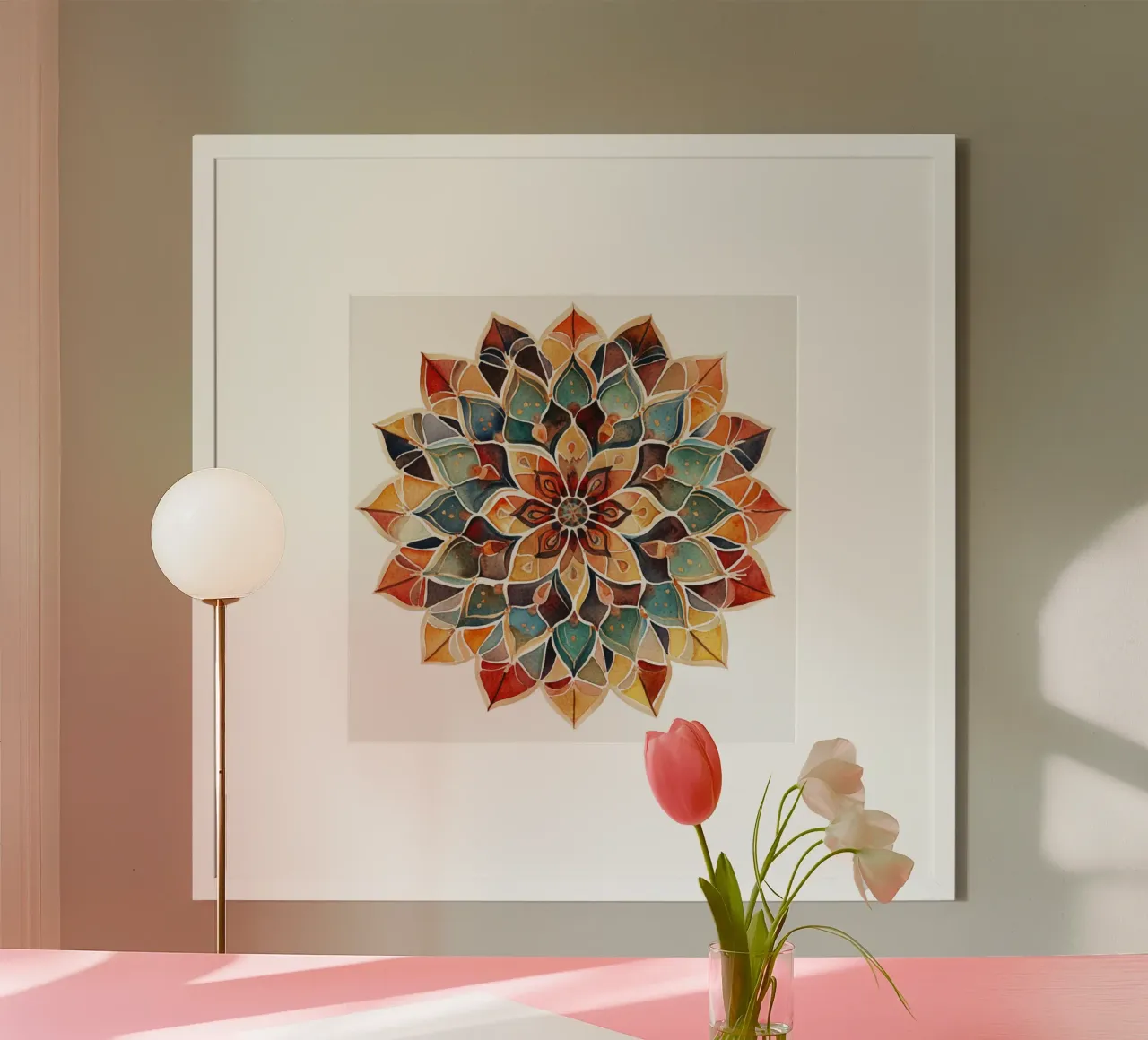 Mandala terrestre ad acquerello poster con telaio in plastica da Spiritual Touch