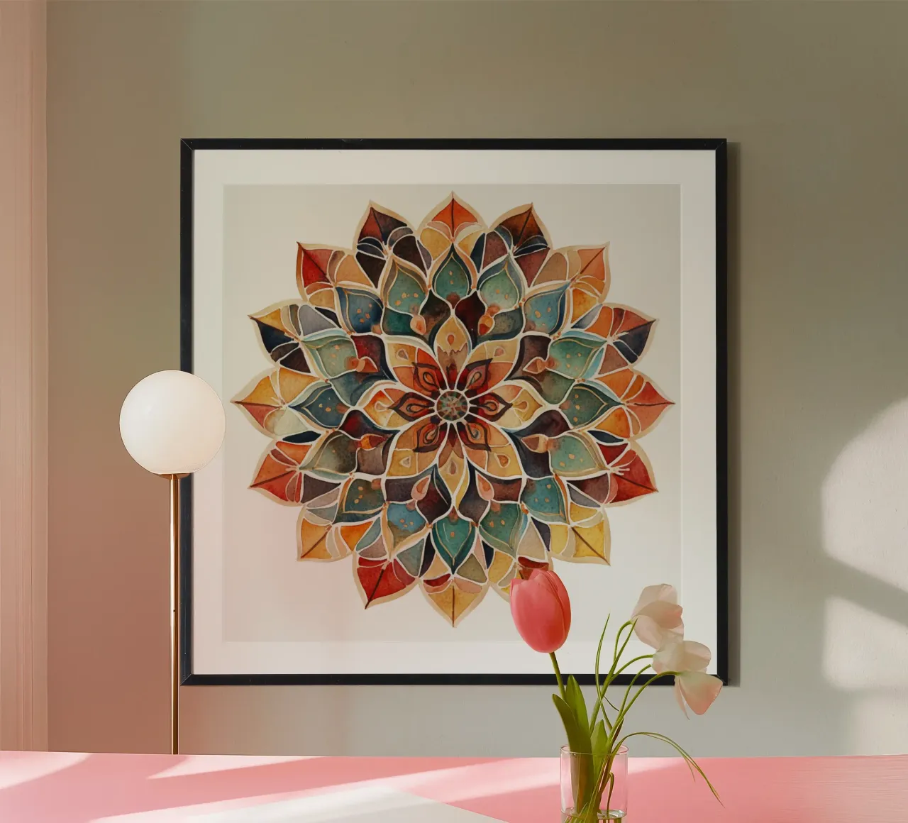 Mandala terrestre ad acquerello poster con telaio in plastica da Spiritual Touch