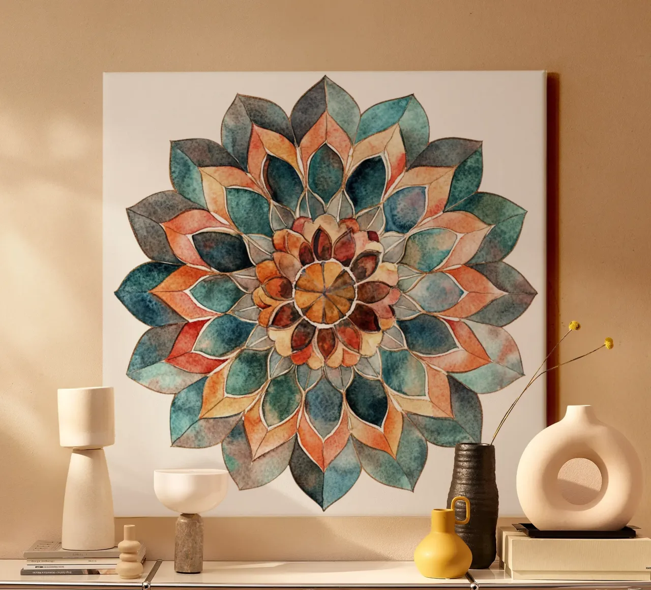 Mandala terrestre ad acquerello tela con Cornice a cassetta da Spiritual Touch