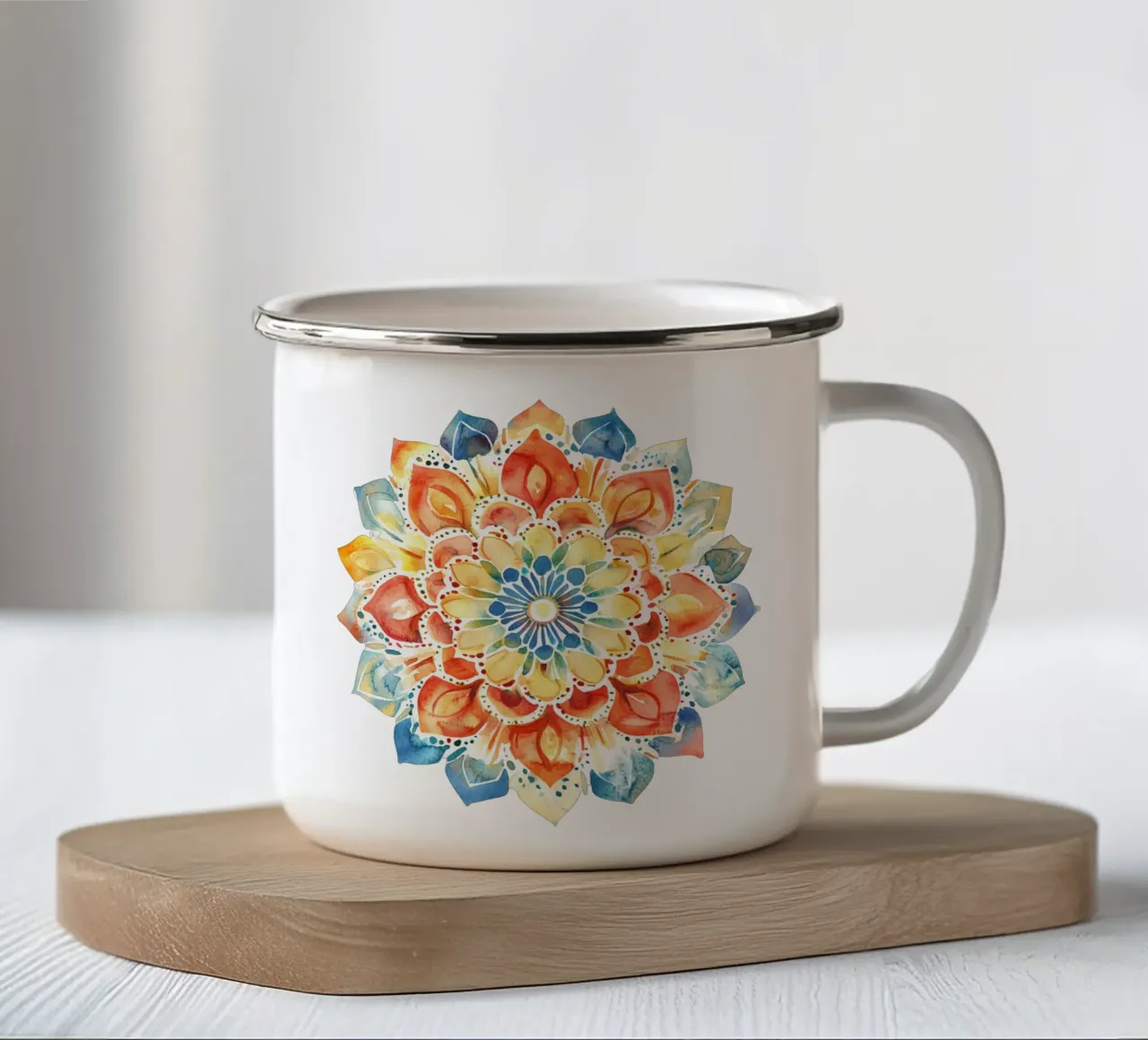 Mandala terrestre ad acquerello tazza in smalto da Spiritual Touch