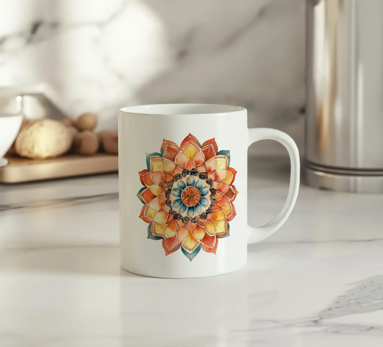 Mandala terrestre ad acquerello tazza in ceramica da Spiritual Touch