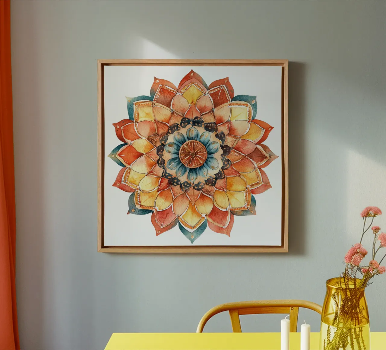 Mandala terrestre ad acquerello tela con Cornice a cassetta da Spiritual Touch