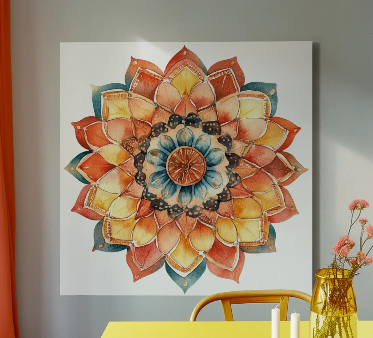 Mandala terrestre ad acquerello tela con Cornice a cassetta da Spiritual Touch