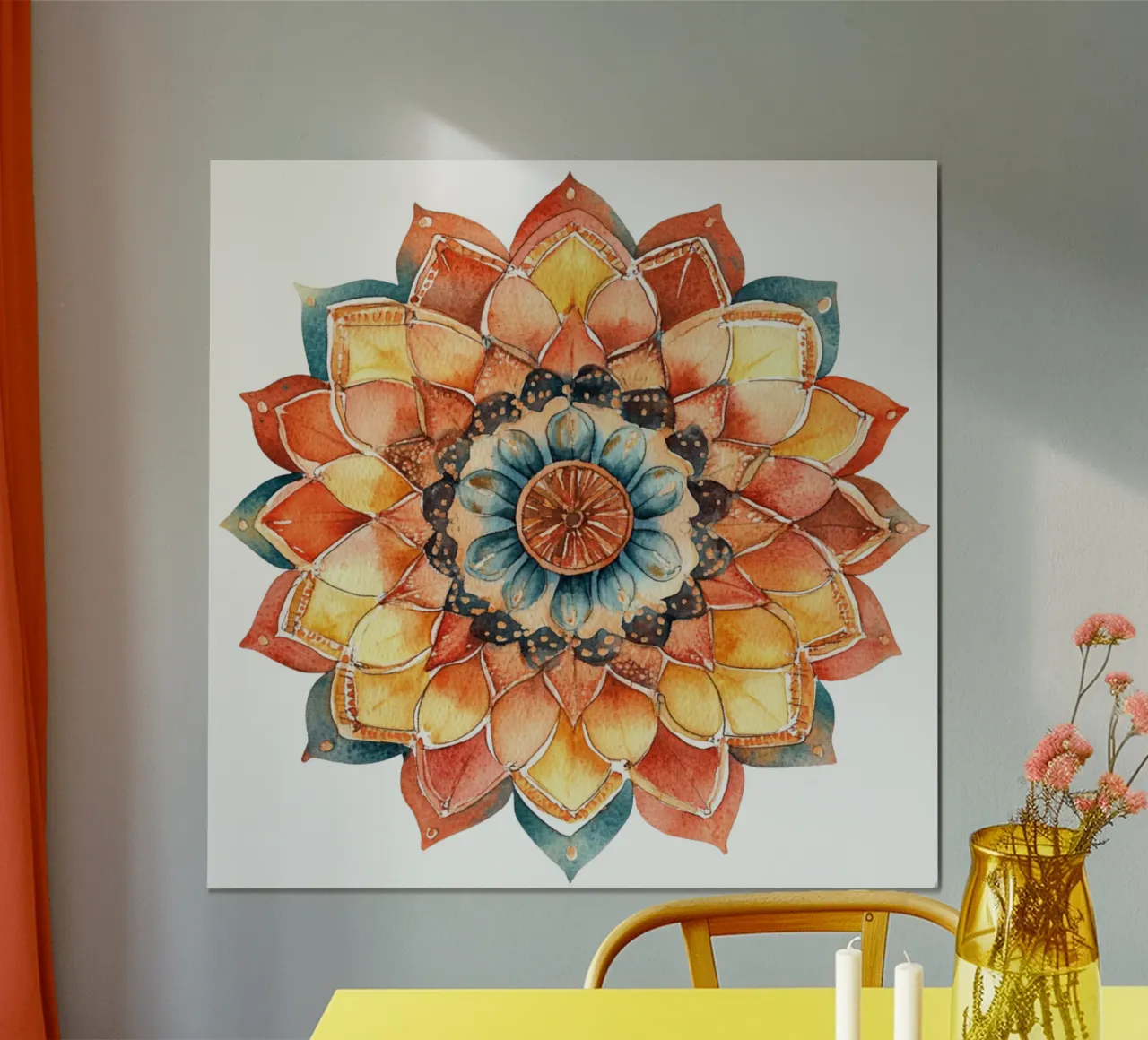 Mandala terrestre ad acquerello poster con telaio in alluminio da Spiritual Touch