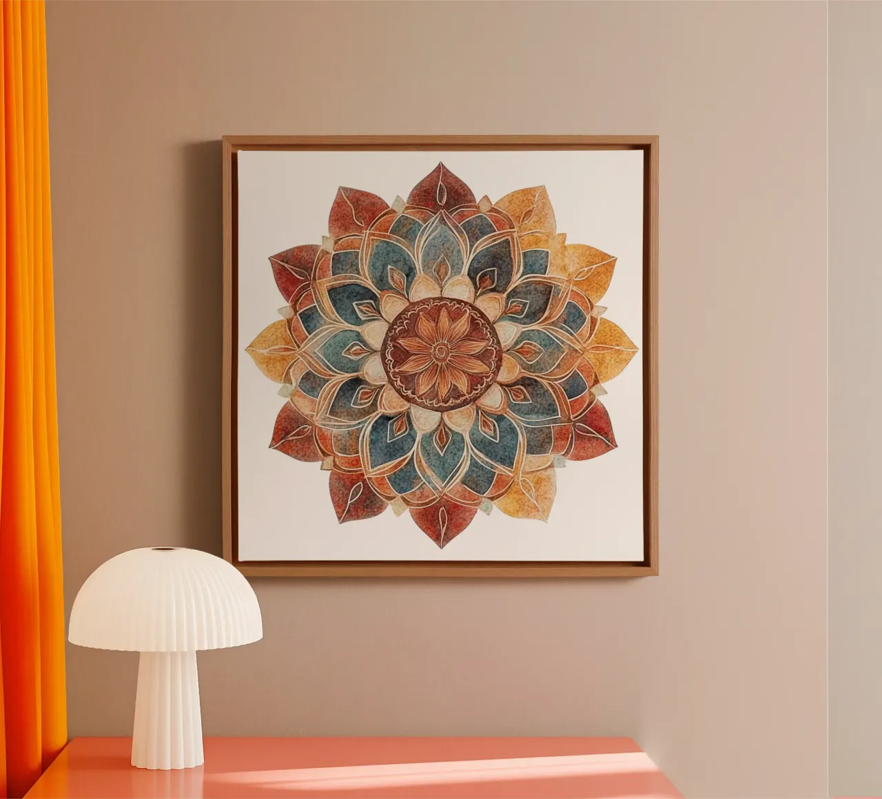 Mandala terrestre ad acquerello tela con Cornice a cassetta da Spiritual Touch