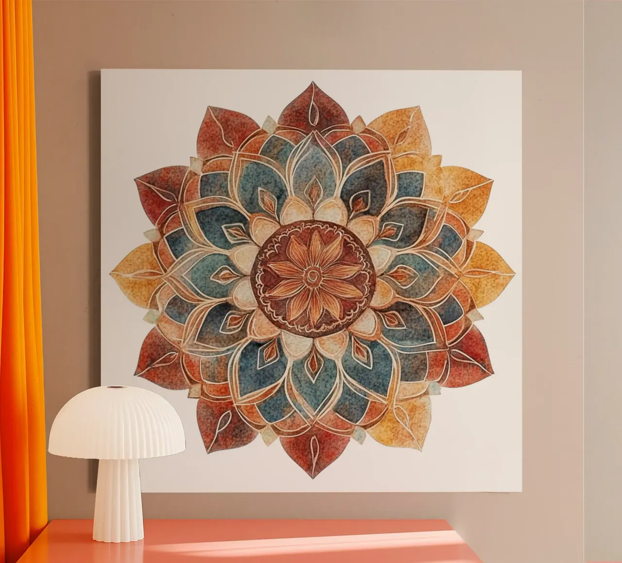 Mandala terrestre ad acquerello tela con Cornice a cassetta da Spiritual Touch
