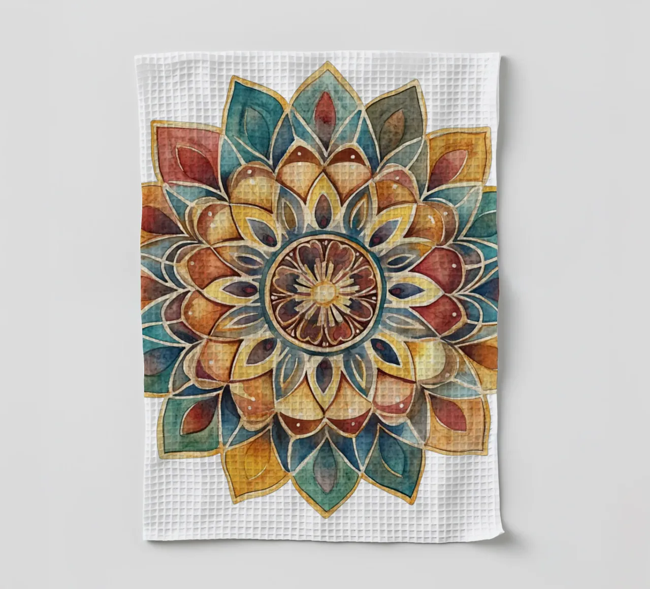 Watercolour Earthy Mandala tea towel by Spiritual Touch