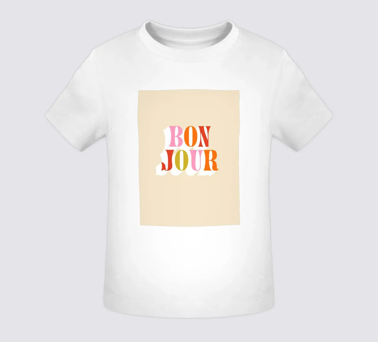 Retro Bonjour - Rosa Arancione Rosso Verde maglietta neonato da Dominique Vari Words