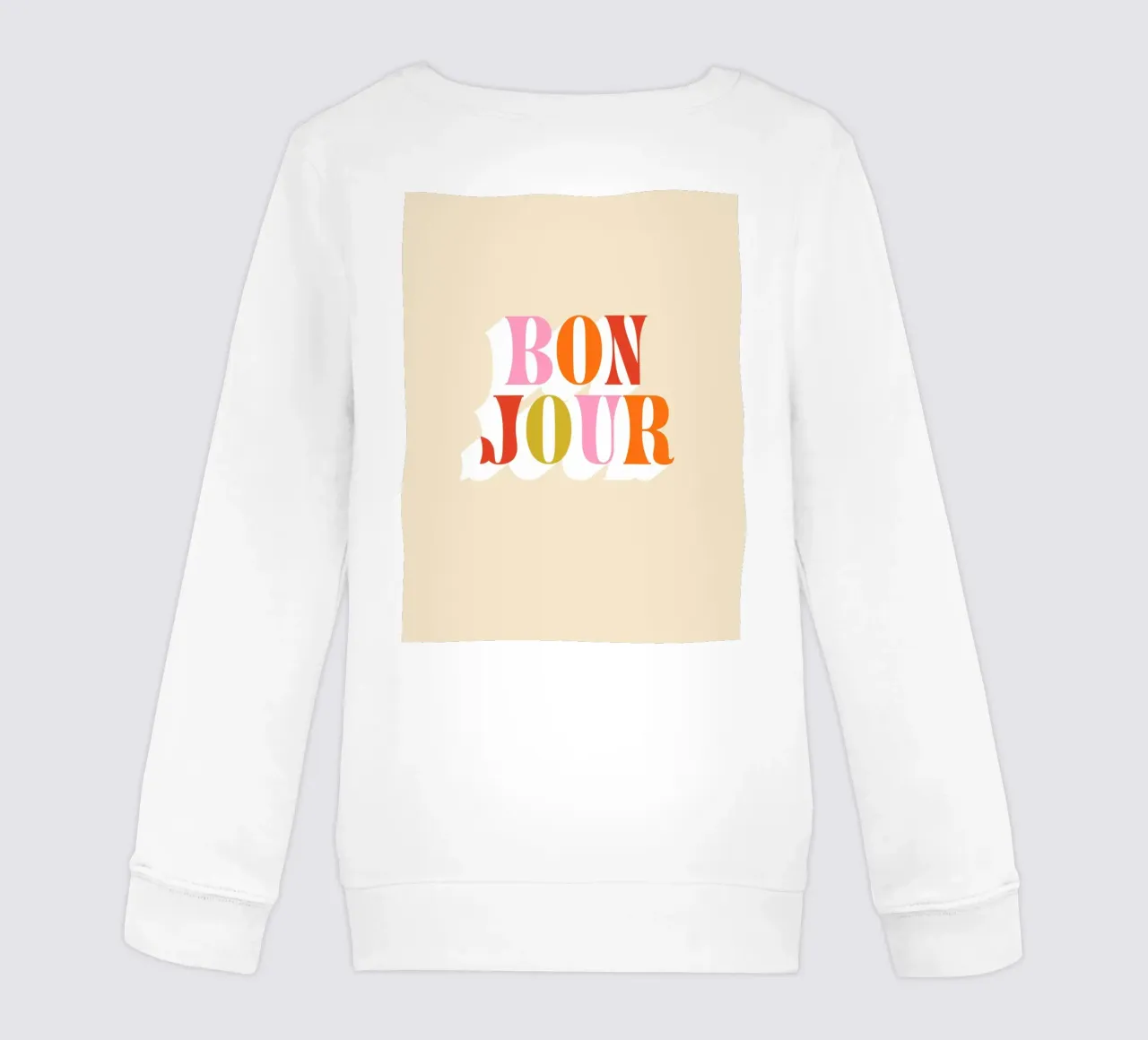 Retro Bonjour • Pink Orange Red Green kids sweatshirt by Dominique Vari Words