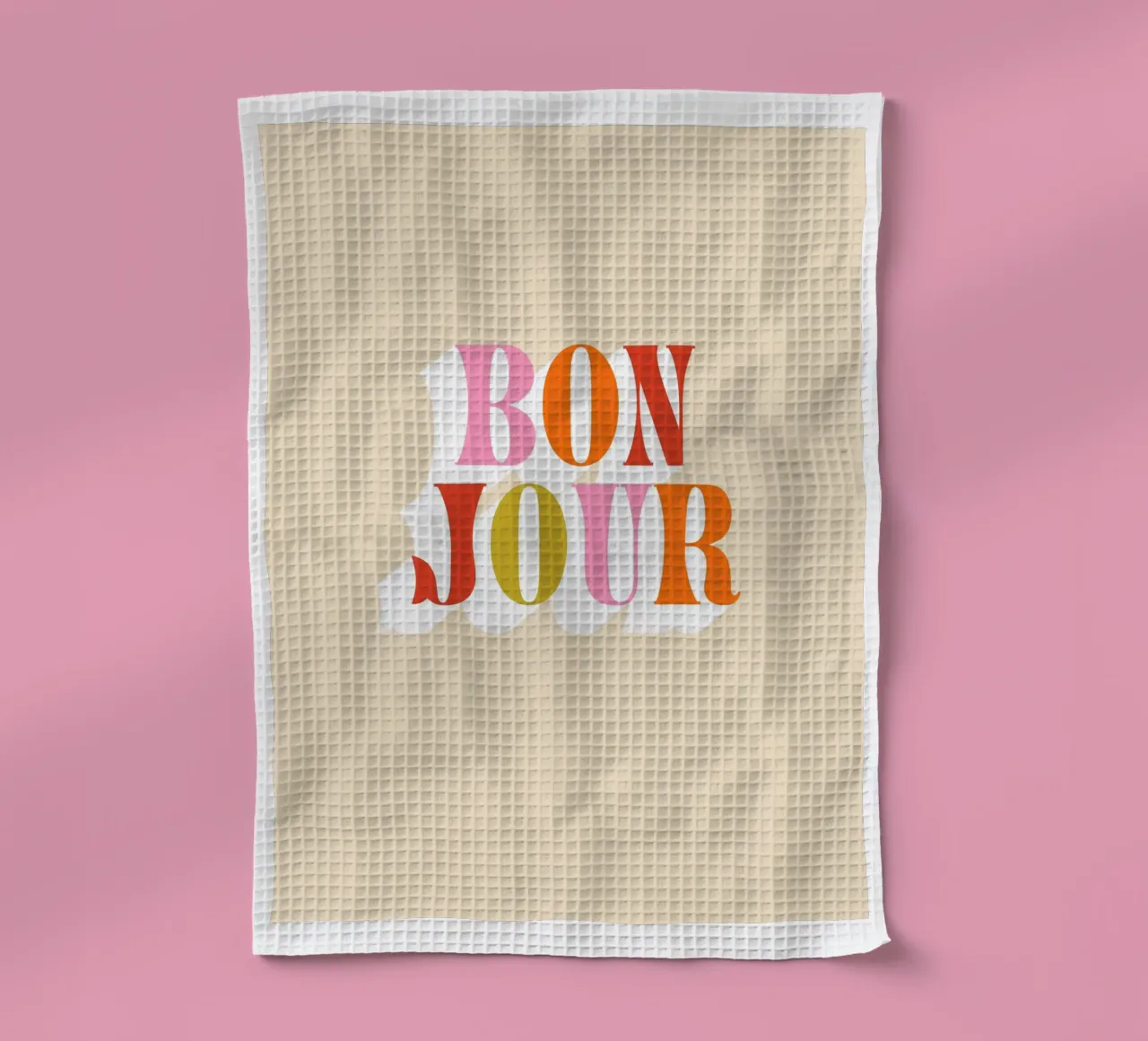 Retro Bonjour - Rosa Arancione Rosso Verde canovaccio da cucina da Dominique Vari Words