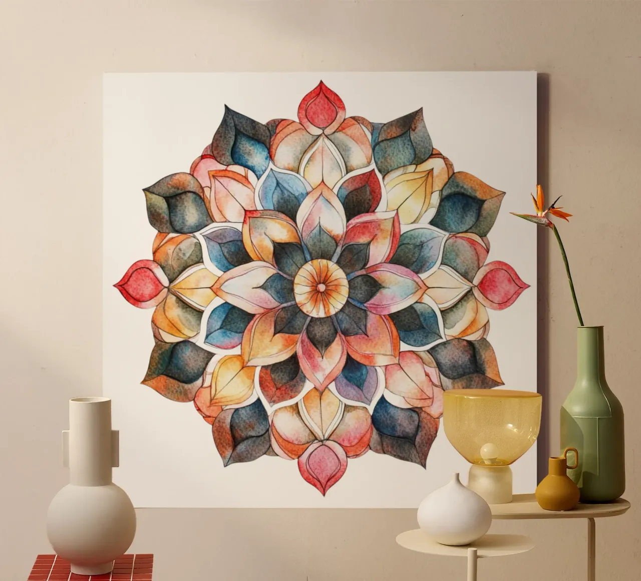 Mandala terrestre ad acquerello tela con Cornice a cassetta da Spiritual Touch
