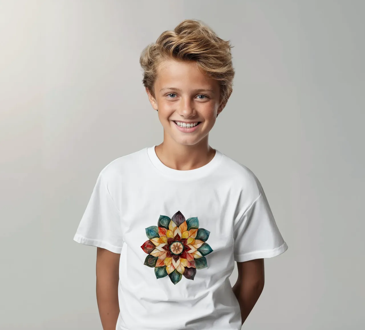 Watercolour Earthy Mandala kids t-shirt by Spiritual Touch