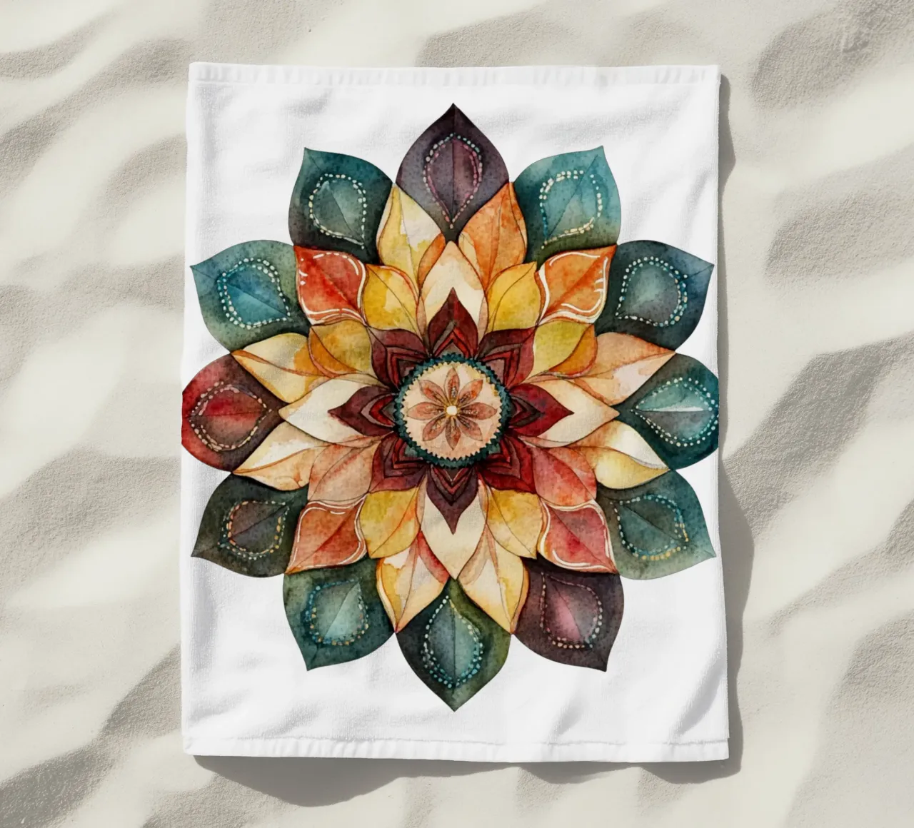 Mandala terrestre ad acquerello telo mare da Spiritual Touch