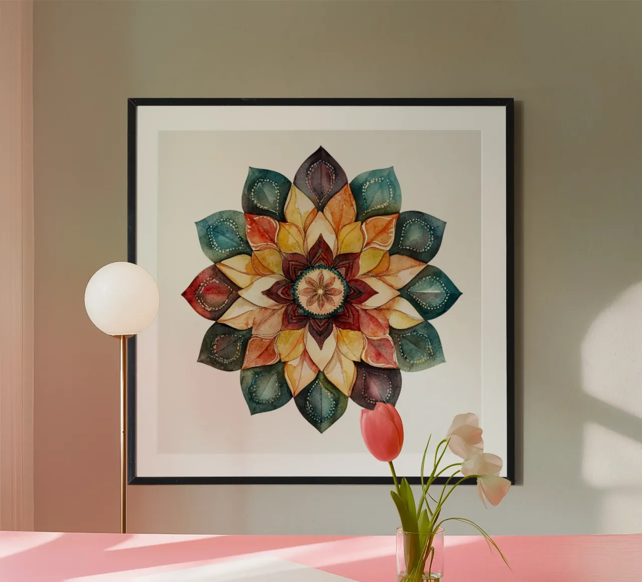 Mandala terrestre ad acquerello poster con telaio in plastica da Spiritual Touch