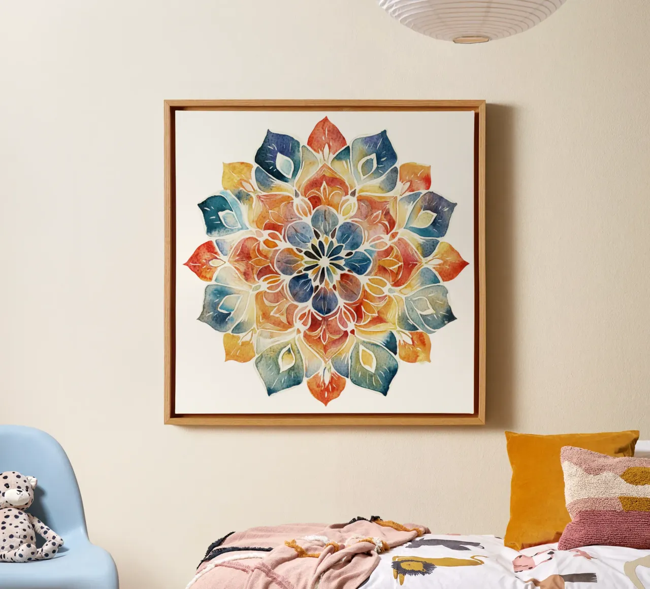 Mandala terrestre ad acquerello tela con Cornice a cassetta da Spiritual Touch