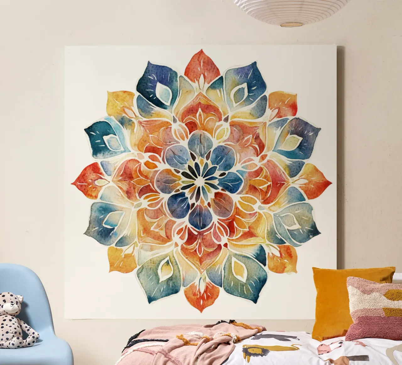 Mandala terrestre ad acquerello tela con Cornice a cassetta da Spiritual Touch