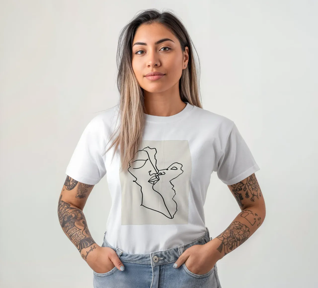 Unvergängliche Liebe, Minimal Line Art Zeichnung Passion Sketch T-Shirt von 83oranges