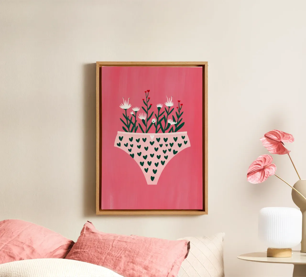 Gebloemd hart ondergoed canvas met Baklijst van Demar Galleria