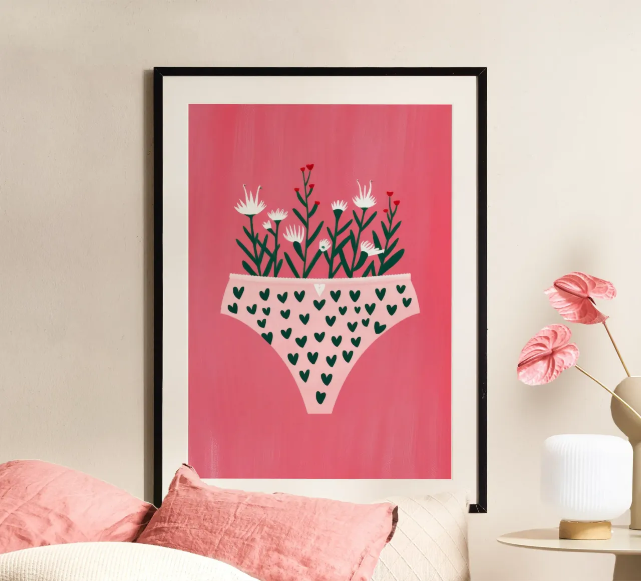 Intimo con cuore floreale poster con telaio in plastica da Demar Galleria