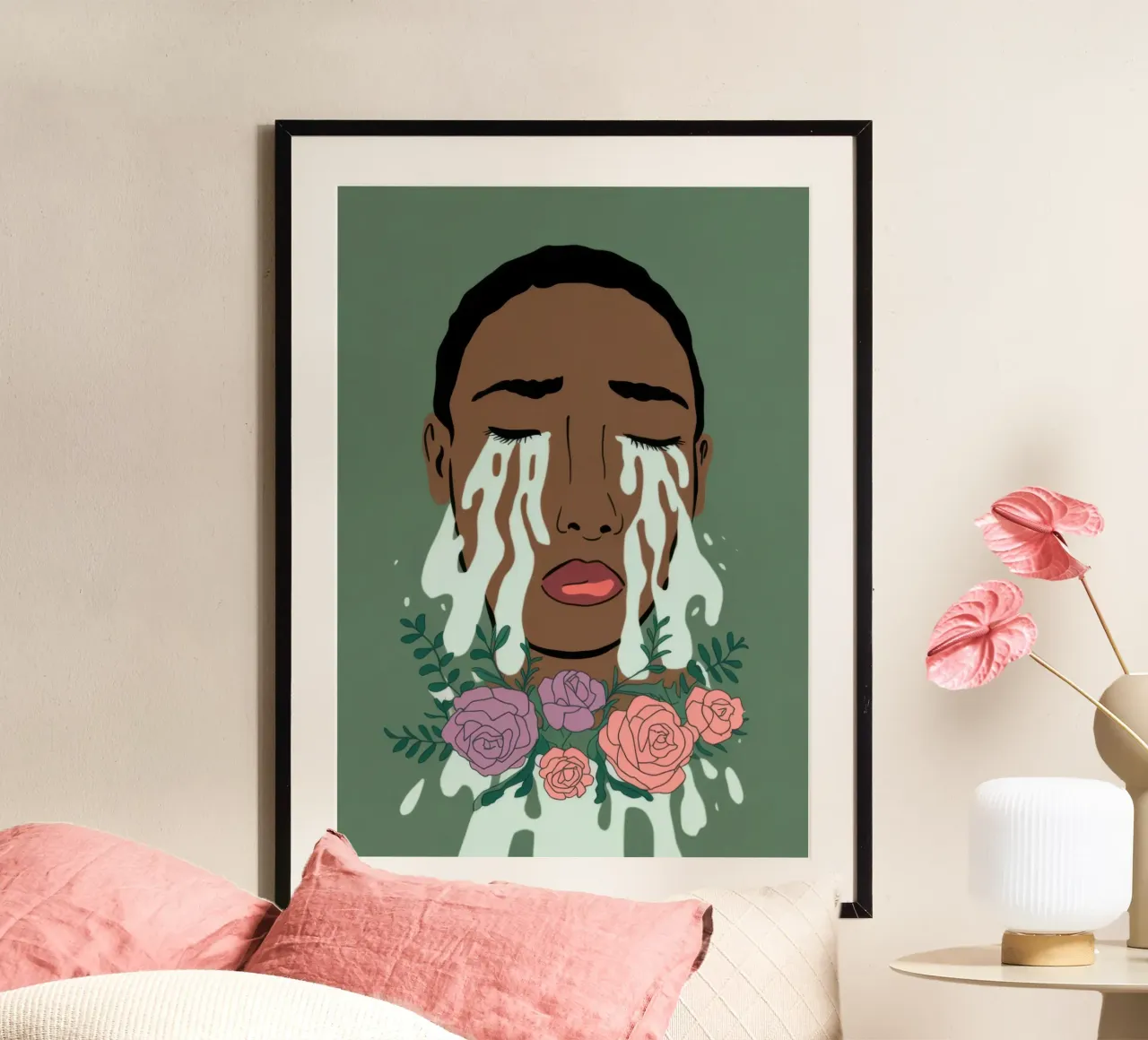 Crescita della testa del fiore poster con telaio in legno da Demar Galleria