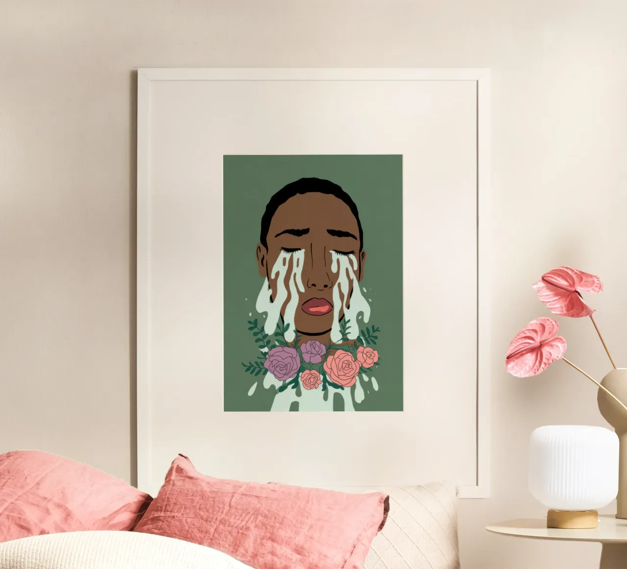 Crescita della testa del fiore poster con telaio in legno da Demar Galleria