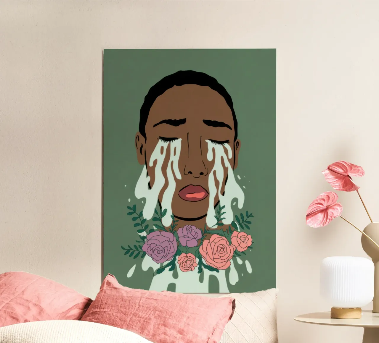 Crescita della testa del fiore poster con telaio in legno da Demar Galleria