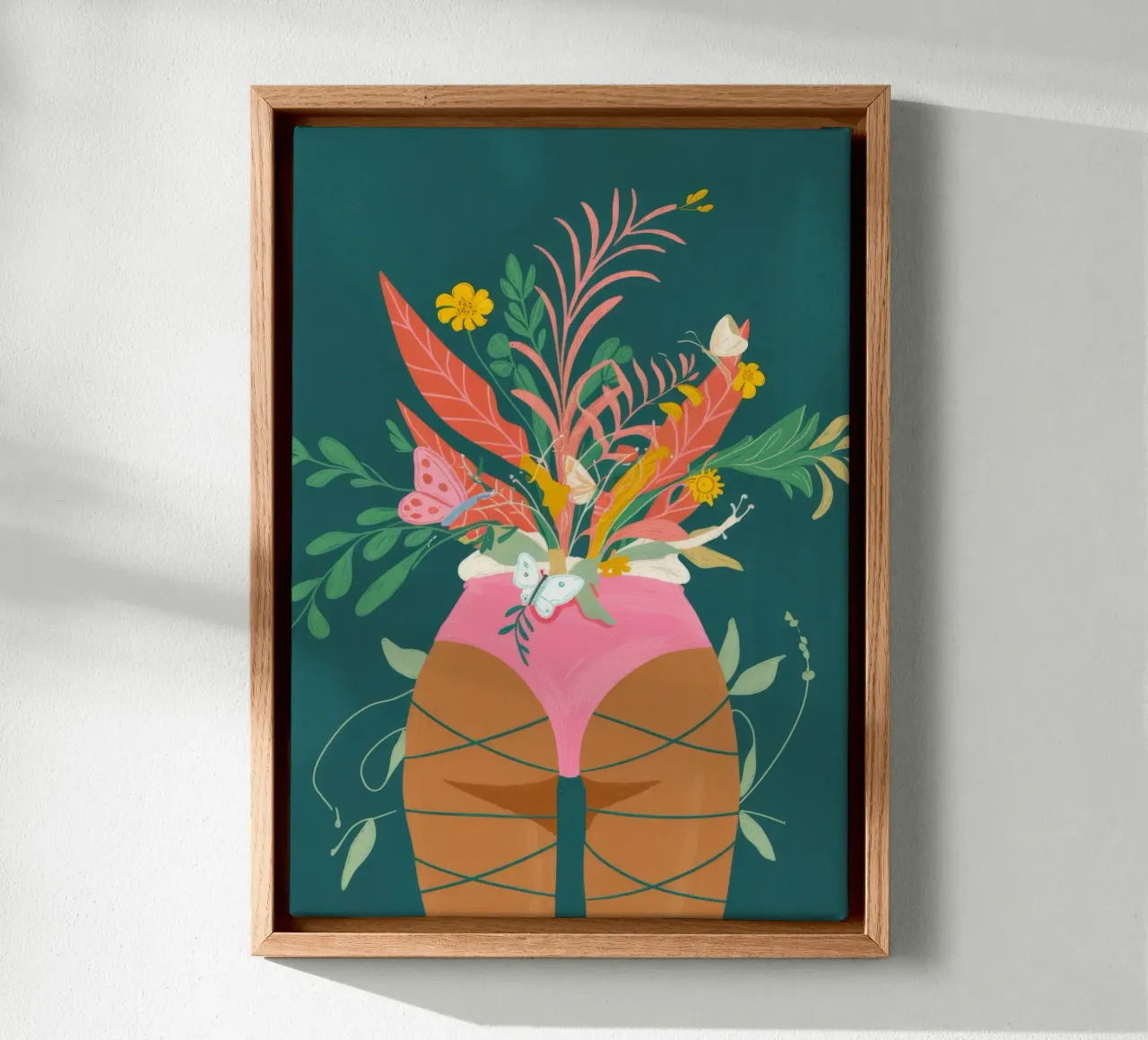 Vaso di fiori a farfalla tela con Cornice a cassetta da Demar Galleria