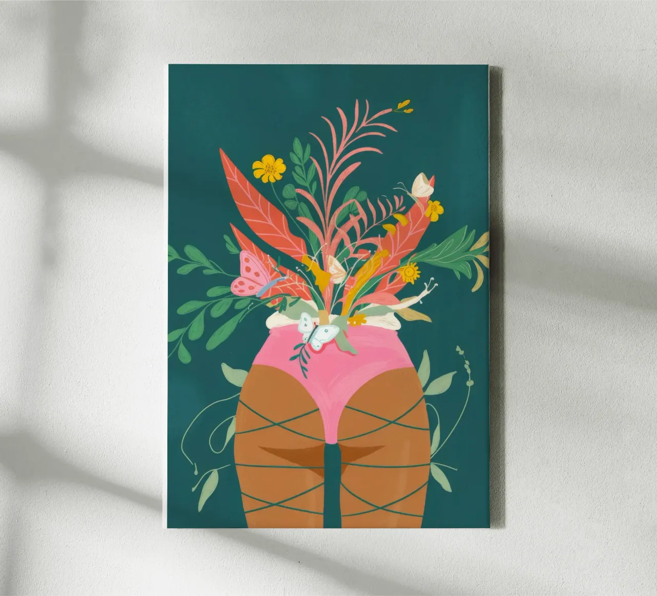 Vaso di fiori a farfalla tela con Cornice a cassetta da Demar Galleria