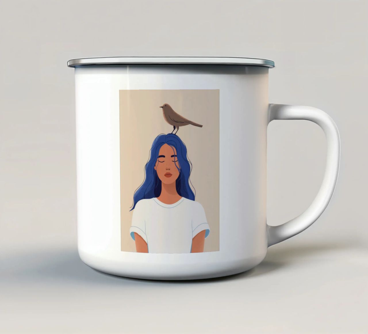 Uccello sulla testa tazza in smalto da Demar Galleria