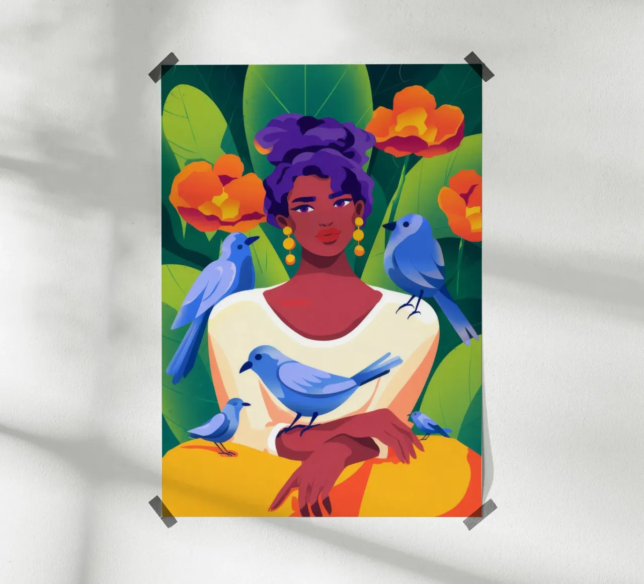 Fiore Uccello Persona poster con telaio in legno da Demar Galleria