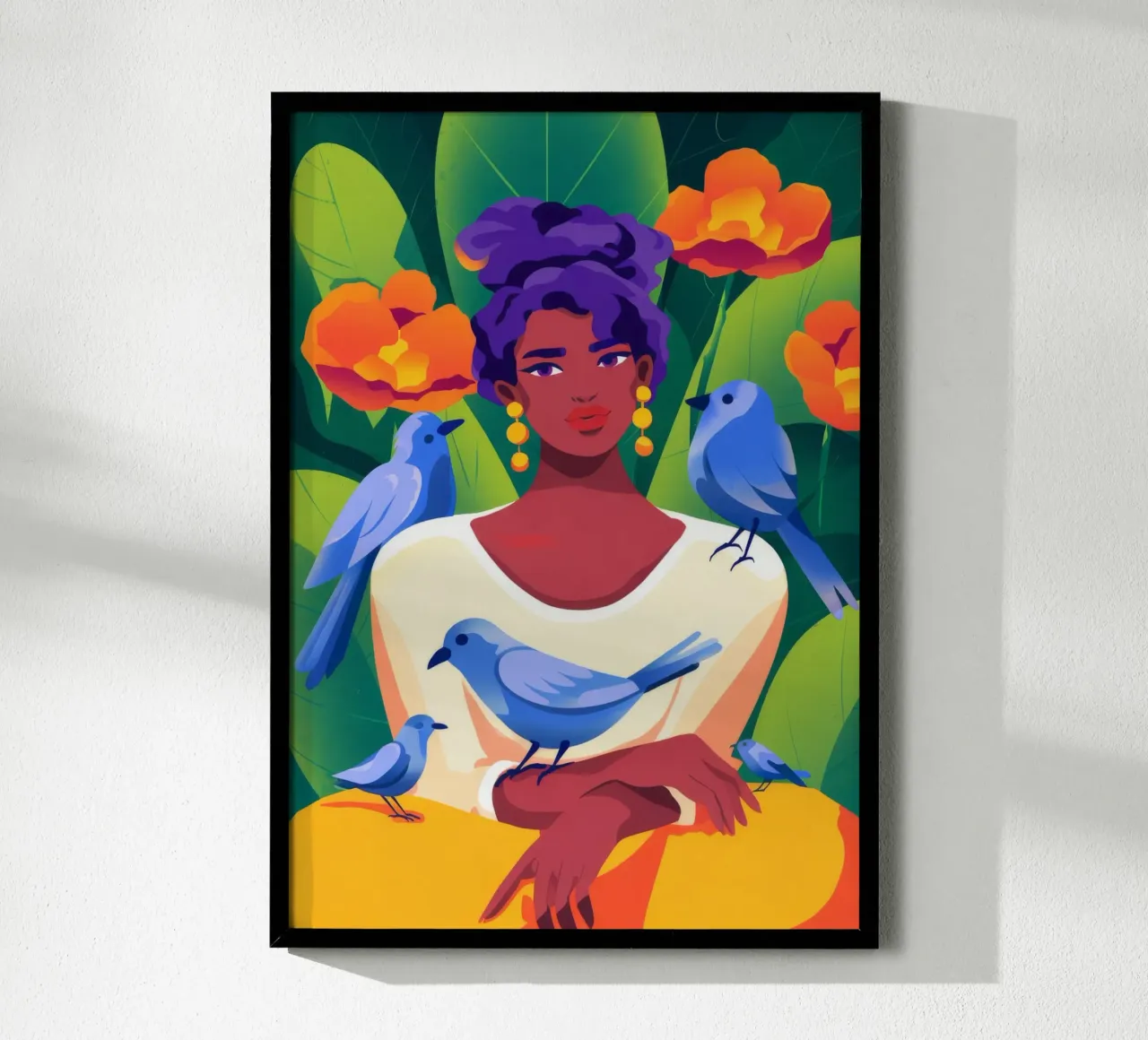 Fiore Uccello Persona poster con telaio in legno da Demar Galleria