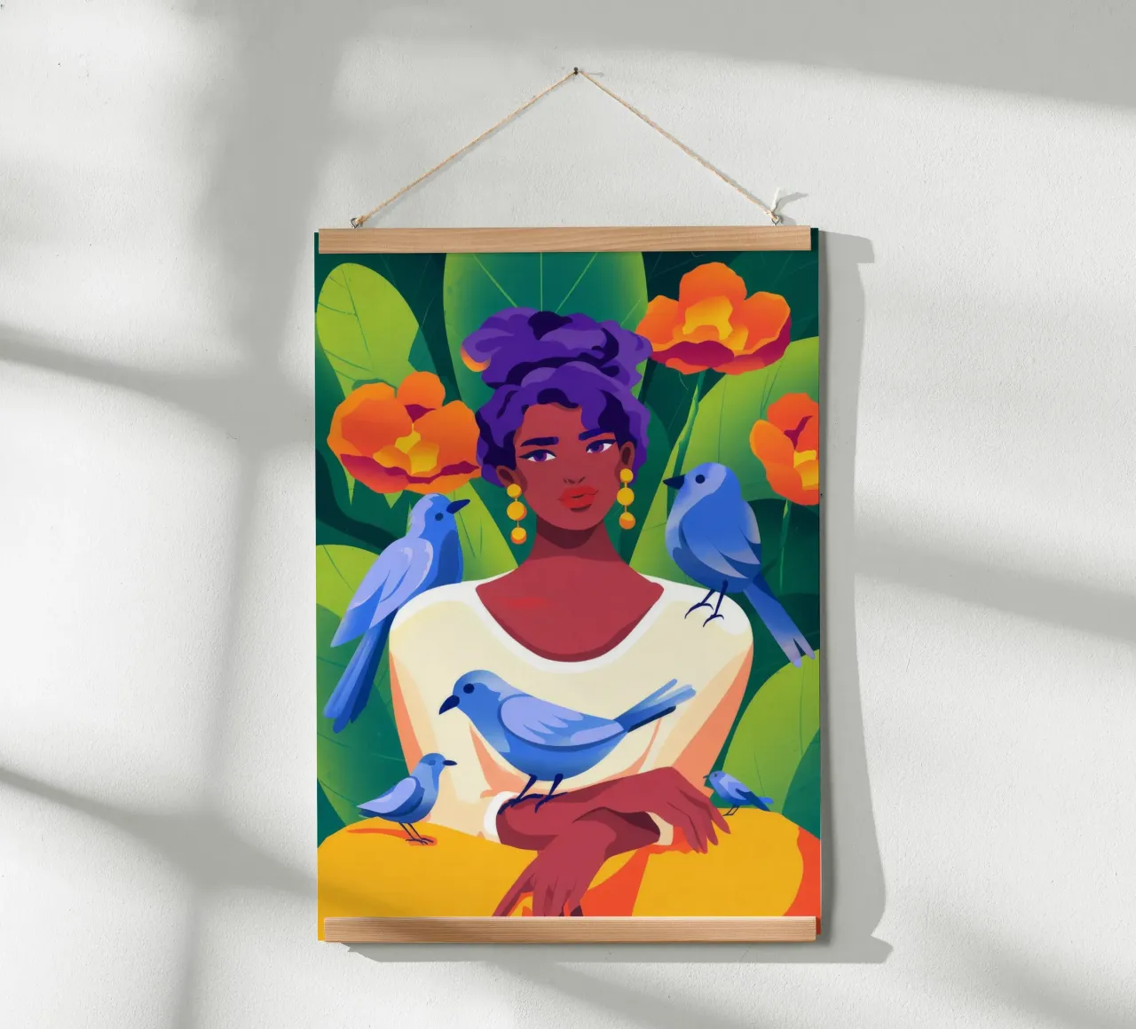 Fiore Uccello Persona poster con telaio in legno da Demar Galleria