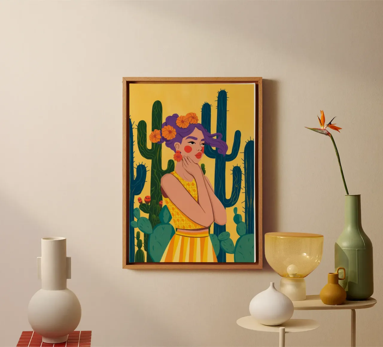 Abito a fiori di cactus tela con Cornice a cassetta da Demar Galleria