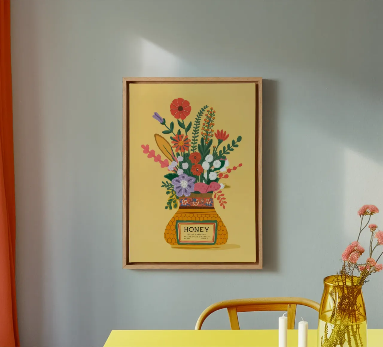 Vaso di fiori di miele tela con Cornice a cassetta da Demar Galleria