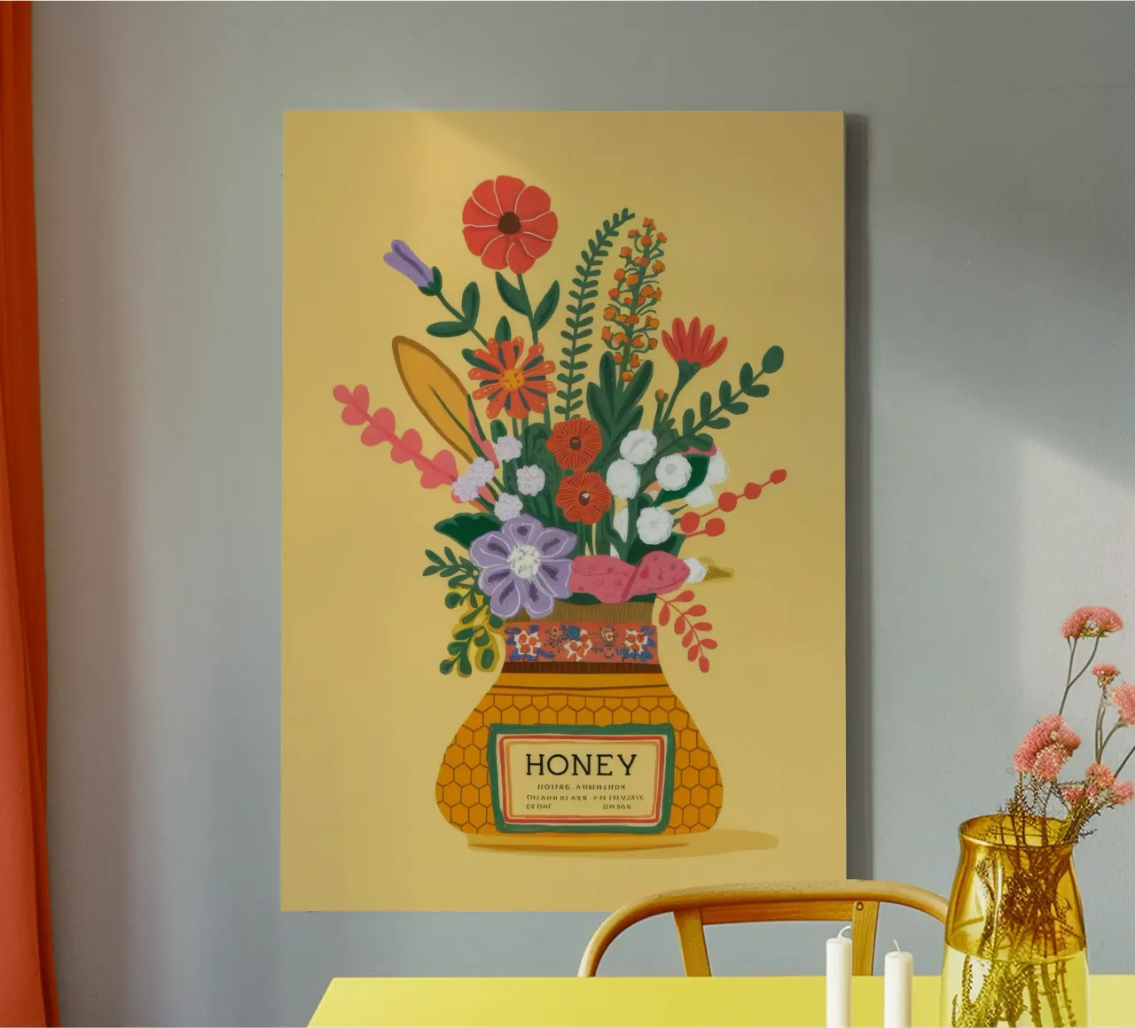 Vaso di fiori di miele tela con Cornice a cassetta da Demar Galleria