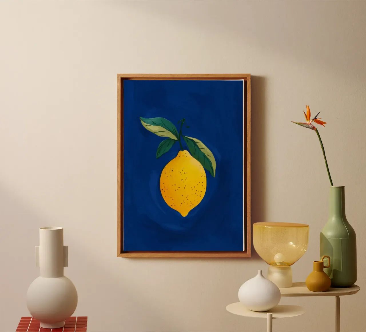 Enkele citroenbladeren canvas met Baklijst van Demar Galleria