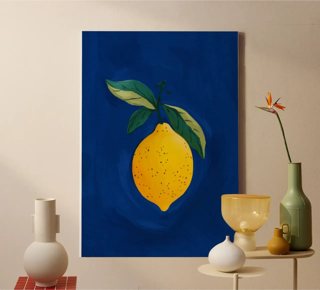 Enkele citroenbladeren canvas met Baklijst van Demar Galleria